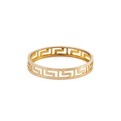 "14k solid Gold Greek Key Ring, Meander Ring, Greek Gold Ring, Solid Gold Greek Key Band, Greek Key Design, Greek Jewelry 𝐏𝐑𝐎𝐃𝐔𝐂𝐓 𝐃𝐄𝐓𝐀𝐈𝐋𝐒 Greek key Ring inspired by the ancient Greek design of the Meander or Greek Key. Meandros design is a decorative border constructed from a continuous line, shaped into a repeated motif.  Kt: K14 Width: 0.3 cm - 0.12\" Weight: 1 gr Handmade item. 𝐏𝐀𝐂𝐊𝐀𝐆𝐈𝐍𝐆 All items are sent in a presentable gift box 𝐒𝐇𝐈𝐏𝐏𝐈𝐍𝐆 *We ship worldwide by Luxury Jewelry With Decorative Band In 14k Gold, 14k Gold Jewelry With Decorative Band, 14k Gold Round Jewelry With Decorative Band, Yellow Gold 14k Stamped Band Jewelry, Yellow Gold Jewelry With Decorative Band In 14k Gold, 14k Stamped Yellow Gold Band Jewelry, Luxury Gold Bands As Gift, Stackable Yellow Gold Band Jewelry, Symbolic Yellow Gold Bangle Jewelry