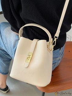 BirdinBag - Compact Twist-Lock Bucket Bag Shopping Bucket Shoulder Bag With Hasp Closure, Beige Shopping Bags With Hasp Closure, Handheld Bags With Hasp Closure For Daily Use, Beige Bags With Hasp Closure For Shopping, Shopping Bucket Bag With Hasp Closure, Daily Use Bucket Bag With Hasp Closure, Crossbody Bucket Bag With Hasp Closure For Shopping, Hasp Closure Crossbody Bucket Bag For Shopping, Everyday Bucket Bags With Hasp Closure