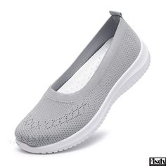 Fisdy - Breathable Mesh Upper Slip-on Shoes with Flyknit Design and Non-slip Soft Soles Elegant Chunky Heels, Comfortable Loafers, Mesh Heels, Elegant High Heels, Patent Leather Loafers, Slippers Cozy, Breathable Shoes, Casual Slippers, Mary Jane Shoes