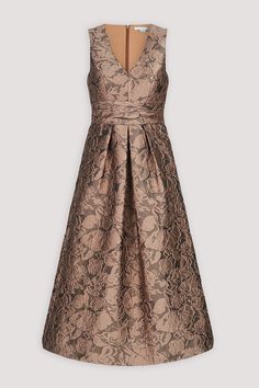 a dress that is very pretty and has a flower pattern on the front, with a v - neckline