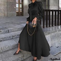 Olivia Mark - Long-sleeve Dress Fashion Long Dresses, Holiday Europe, Mens Tops Fashion, Crewneck Dress, Black Long Sleeve Dress, Long Shirt Dress, Long Dresses, Type A, Long Shirt