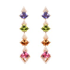 The colorful Confetti Veil earrings are chic and fun earrings with an intricate design and an out-of-the-box attitude. These flamboyant and colorful earrings can complement almost any attire, especially monochromes that need a pop of color. This is the perfect gift for the person in your life who wants more out of life. Formal Multicolor Gemstone Earrings, Luxury Multicolor Earrings For Evening, Elegant Multicolor Earrings For Evening, Luxury Multicolor Earrings For Formal Occasion, Luxury Multicolor Drop Earrings, Formal Multicolor Earrings, Elegant Multicolor Multi-stone Earrings, Elegant Multicolor Earrings For Formal Occasions, Elegant Multi-stone Earrings For Party