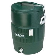 a large green water cooler with the lid open