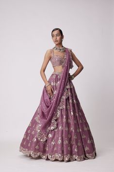 Mud Mauve Sequin Embroidered Lehenga And Dupatta Clubbed with Real Hand Cut Mirror Embroidered Sleeveless Blouse.From Vvani Vats Jugmug's collection.DELIVERY TIMEPlease allow 8-12 weeks for your outfit to arrive.FABRIC DETAILSLehanga - Organza Dupatta - OrganzaBlouse - GeorgetteProfessional cleaning only. Lilac Lehenga, Mirror Lehenga, Sequin Lehenga, Purple Lehenga, Vani Vats, Lehenga Pattern, Embroidery Mirror, Organza Embroidery, Full Sleeve Blouse