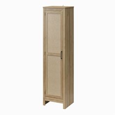 a tall wooden cabinet with an open door