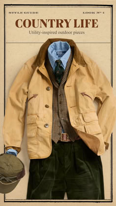 Our canvas utility jacket keeps a vest and tie from feeling too studied Vest Men Outfit, Brown Leather Jacket Men, Ralph Lauren Vest, Country Attire, Preppy Mens Fashion, Ivy Style, Vest And Tie, American Casual