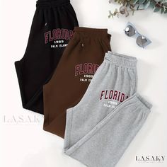 Lasaky - Womens Athleisure Jogger Running Sports Pants with Drawstring Elastic Waist - Set of 3: Fashionable Florida Letter Print Casual Sweatpants for a Stylish Personality Women's Athleisure, Womens Athleisure, Yonsei University, Photographie Indie, Athleisure Joggers, Sweatpants For Women, Athletic Sweatpants, Printed Sweatpants, Athleisure Women