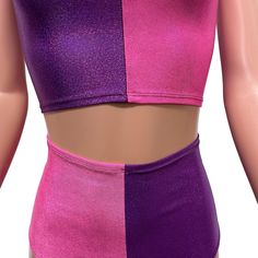 The perfect rave outfit that includes our high-waisted hot pants and crop tank in purple and pink sparkle spandex. Rave Outfits Pink, Tutorial Sewing, Sewing Lingerie, Purple Sparkle, Rave Outfit, Pink Sparkle, Rave Outfits, Crop Tank, Pink Purple