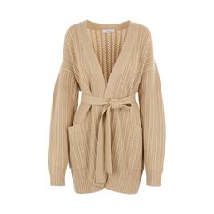 Balzac Wool and Cashmere Belted Cardigan-MAX MARA-JOHN JULIA Rib Knit Cardigan, Belted Cardigan, Beige Cardigan, Oversized Cardigan, Dressing Gown, Beige Sweater, Open Knit, Open Front Cardigan, Lady Dior