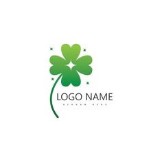 four leaf clover logo with stars on the bottom and green leaves in the top corner