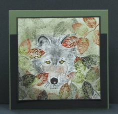 a painting of a wolf surrounded by leaves