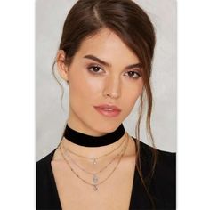 Nasty Gal More Or Less Layered Black Choker Nwt/ Black Velvet Choker With Three Unique Chains That Are Attached./Each Chain Is A Different Style With A Mixture Of Silver And Gold./The Middle Chain Is Silver. All The Charms Are Silver./Two Of The Charms Have A Glittery Rhinestone./ Length: 11 Inches Plus A 3 Inch Extender. New With Tags/ No Trades/ No Offline Transactions (Unless Local)/ Smoke Free & Pet Free Home/ Offers Welcome/ Please Ask Questions/ Bundle Discounts Apply Chic Layering Choker, Necklaces Black, Beautiful Neck, Multi Chain Necklace, Black Velvet Choker, Layered Choker Necklace, Fashion Merchandising, Layered Chain Necklace, Lace Layers