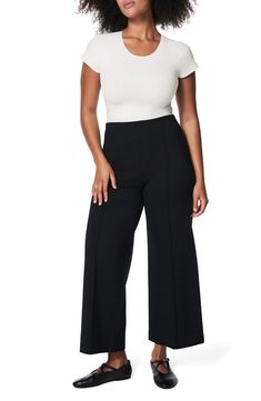 You'll feel ultra supported in these stretchy, cropped wide-leg pants fitted with a pull-on waist and booty-lifting and hidden core-shaping technology. Lined 68% Lenzing™ EcoVero™ rayon, 28% nylon, 4% elastane Lenzing EcoVero rayon is a more-sustainably produced fiber made using pulp made from renewable wood sources Machine wash, line dry Imported Elegant High Stretch Wide Leg Pants, Modern High-waist Elastane Bottoms, Modern Fitted High-cut Leg Bottoms, Elegant Wide Leg High Stretch Pants, Stretch Wide Leg Workwear Bottoms, Stretch Wide Leg Bottoms For Workwear, Stretch Bottoms With Wide Waistband For Work, Stretch Wide-leg Workwear Bottoms, Elegant High Stretch Bottoms For Work