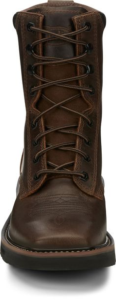 Long work days are a little easier to handle in the 8" tall Pulley Men's lace-up work boot. Its classic roper design features a rugged brown leather exterior that not only has a vintage feel, its built to last. The square toe provides a relaxed fit and the J-Flex Comfort System® adds cushion and support for a layer of comfort no matter how tough the job. Details Material: Cowhide Toe Shape: Square Heel: Walking/Block Outsole: Non-Leather Sturdy Lace-up Boots For Outdoor Work, Durable Lace-up Boots For Outdoor Work, Leather Boots With Laces For Outdoor Work, Rugged Sturdy Work Boots, Western Style Work Boots With Reinforced Toe, Brown Combat Boots With Round Toe For Outdoor Work, Durable Brown Waterproof Work Boots, Durable Brown Waterproof Boots For Work, Brown Waterproof Boots With Snip Toe For Work