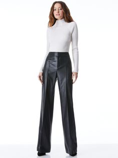 Dylan Vegan Leather Wide Leg Pant In Black | Alice And Olivia Chic Wide-leg Leather Pants For Workwear, Sleek Wide-leg Leather Pants For Fall, Faux Leather Wide Leg Pants For Fall, Sleek Wide-leg Leather Pants, Sleek Wide Leg Leather Pants For Spring, Faux Leather Wide-leg Pants For Fall, Fall Wide-leg Faux Leather Pants, Wide Leg Faux Leather Work Pants, Faux Leather Wide Leg Pants For Work