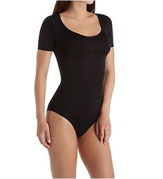 MeMoi SlimMe Short Sleeve Brief Bodysuit Shaping Seamless Solid Color Leotard, Seamless Solid Shaping Leotard, Supportive Seamless Shapewear Bodysuit, Shaping Scoop Neck Bodysuit, Shapewear Bodysuit With Scoop Neck, Shaping Seamless Solid Color Bodysuit, Seamless Full Coverage Shaping Bodysuit, Stretch Shapewear With Scoop Neck, Fitted Shapewear With Medium Bust Support And Scoop Neck