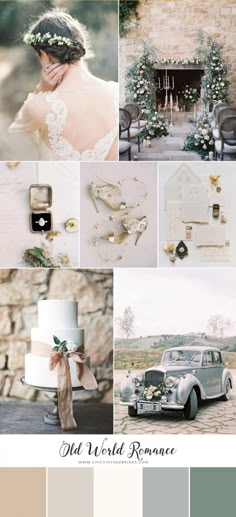 a wedding color scheme with an old car