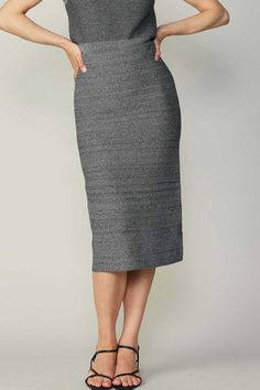 Chic sweater pencil midi skirt, available in green and grey. Pair with our half zip turtleneck sweater (Style #2330010) for the complete look! 55% Viscose, 45% Polyester Sweater Midi Skirt, Midi Skirt Green, Pencil Midi Skirt, Chic Sweater, Sweater Style, Chic Sweaters, Midi Skirt Pencil, Green Grey, Green Skirt