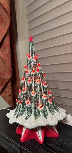 a small christmas tree on top of a table