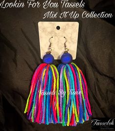 Multicolor Beaded Tassel Earrings For Party, Bohemian Rainbow Tassel Earrings, Multicolor Tassel Earrings For Festival, Multicolor Fringe Tassel Dangle Earrings, Trendy Multicolor Tassel Earrings, Trendy Adjustable Tassel Earrings, Trendy Fringe Tassel Earrings For Festivals, Fringe Earrings Diy, Diy Tassel Earrings