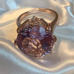 Genuine Rose De France Amethyst Solitaire “Cocktail” Ring. This Gorgeous Gemstone Boasts 14.85 Carats!! Set In Vermeil Rose Gold Over .925 Sterling Silver In A Beautiful Setting. Size 8-8 1/2. Comes New In Box For Safekeeping And Gift Giving. Nwt Elegant Amethyst Wedding Ring With Vs Clarity, Purple Oval Rings For Party, Purple Amethyst Jewelry For Evening, Purple Oval Party Rings, Elegant Round Amethyst Ring For Party, Pink Amethyst Ring For Formal Occasions, Elegant Lavender Jewelry For Evening, Elegant Lavender Evening Jewelry, Rose Gold Amethyst Ring With Gemstone