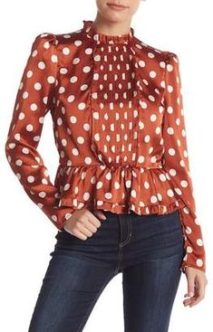 Do & Be Do + Be Polkadot Pleated Bib Satin Blouse Blouse Nordstrom, Satin Blouse, Polka Dot Top, Ann Taylor, Women Long Sleeve