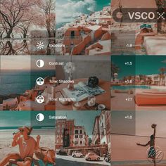 a collage of photos with the words vsco and images in different languages on them