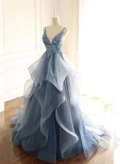 Dark Blue Prom Dresses, Dark Blue Prom Dress, Grey Evening Dresses, Ruffle Prom Dress, Beading Embroidery, Prom Dresses Long Lace, Gaun Fashion, Stunning Prom Dresses, Tulle Evening Dress