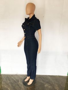 Short Sleeve Button Down Straight Denim Jumpsuit Denim Wide Leg, Denim Jumpsuit, Wide Leg Denim, Wide Leg Jumpsuit, 1 Million, Womens Fashion Casual, Fashion Casual, Casual Fashion, Overalls