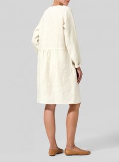 Fashionable Dress, Waist Dress, Natural Linen, Long Sleeve Pullover, Pullover Styling, Round Neckline, Plus Size Dresses, Fashion Forward, White Dress