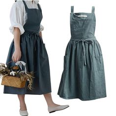 SF-ZXTINP Cotton and linen Kitchen Cooking Aprons Dress for Women with Pockets Cute for Baking Painting Gardening Cleaning Material: Cotton and Line Blended Apron.Soft,stylish,lightweight but durable with a smooth touch.Cotton apron has better water Personalized Design: Apron Size: Length:35", Width:55".Cross-Back Straps, No tie Design,Sew up with thread, will not fall off ，it is easy to put on and take off, convenience and comfortable, large bib apron that covers from chest to knee provides great coverage. Bib Aprons are made to ensure that your body is covered wide to keeps your clothes from dirty.This fundamental essential can be used in home, bars,barber shops,painters,wood workers,kitchen,restaurant,bars,workshops,hotels,partyrooms,bistro,garden,craft tables and BBQ parties and helps Craft Tables, Branded Aprons, Cooking Aprons, Linen Pinafore, Work Apron, Bib Dress, Work Aprons, Cute Aprons, Cotton Apron