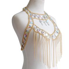 Item Type: Body Jewelry Metals Type: Alloy Material: CRYSTAL Style: TRENDY Shape\pattern: Geometric Golden Suit, Silver Suit, Gold Body Chain, Color Personality, Early Spring Outfits, Halter Crop Top, Current Fashion Trends, Chain Gold, Rave Outfits