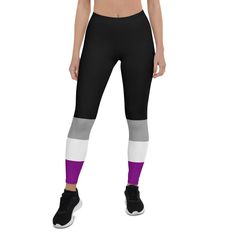 Black Asexual Flag Leggings | Ace Pride Leggings - On Trend Shirts – On Trend Shirts Sporty Purple Training Leggings, Sporty Purple Yoga Pants For Training, Purple Athleisure Tights For Sports, Sporty Purple Tights For Sports, Sporty Purple Tights, Sporty Purple Yoga Tights, Purple Compression Leggings For Training, Purple Athleisure Leggings For Running, Sporty Purple Workout Leggings