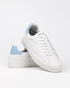 The Savannah White Leather Platform Sneakers With Translucent Outsole, Modern Custom White Sneakers With Textured Sole, Modern White Custom Sneakers With Textured Sole, White Leather Sneakers With White Laces, Baby Blue Heels, Natural Tree, Blue Heels, Donate To Charity, Blue Sneakers