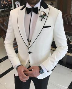 Bojoni Dayton Slim Fit Royal White Tuxedo | BOJONI Clothes Jacket, Vest And Pants, Shoe Care Kit, White Tuxedo, Professional Shoes, Suit Material, Jacket Vest, Suit Up, Wedding Suits