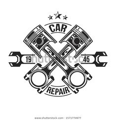 car repair emblem with crossed wrenches and stars