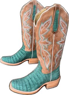 Green Western Boots For Rodeo, Turquoise Western Boots With Patina, Western Turquoise Boots With Patina, Western Green Snip Toe Boots, Western Turquoise Boots For Rodeo, Turquoise Western Boots For Ranch, Green Snip Toe Ranch Boots, Fitted Turquoise Boots For Ranch, Turquoise Western Boots With Snip Toe