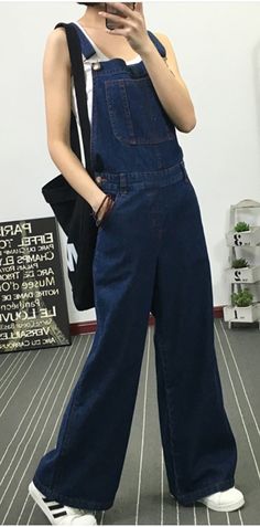 Denim Casual Spring Denim Overall Women Jumpsuits Sweater Over Jumpsuit, Jean Jumpsuit Outfit, Loose Jeans Outfit, Womens Denim Overalls, Cotton Overalls, Spring Denim, Outfit Korean, Suspender Pants, Jumpsuit Outfit