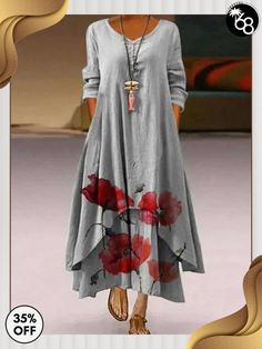 New Pattern Print Long Sleeve Women's Hem Irregular Long Dress Long Sundress, Scarf Women Fashion, Dress Stores Online, Maxi Dress Online, Dresses By Length, Vestido Casual, Style Maxi Dress, Types Of Skirts, Printed Skirts