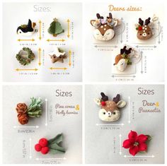 the instructions for how to make felt deer head brooches are shown in four different ways