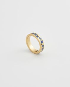 A dainty gold band adorned with delicate hand-painted enamel Forget Me Not flowers, encircling it in a timeless embrace. This ring captures the essence of everlasting love and the enduring beauty of nature. Key features: Hand-painted enamel 18K Worn-gold plated brass, enamel 5mm width band; 2mm thick-rounded Small: US6 Forget Me Not Ring, Dainty Gold Band, Fable England, Forget Me Not Flowers, Gold Band Ring, Jewelry Lookbook, Ring Pendant, Everlasting Love, Forget Me Not