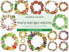 fruit and vegetable wreaths clipart bundle