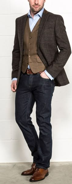 This #OlderMensFashion Modern Workwear, Checkered Jacket, Well Dressed Men, Brown Jacket