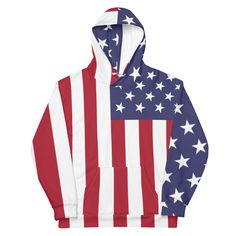 Stay cozy and stylish in our American Flag All-Over Print Hoodie. Perfect for celebrating patriotic holidays such as the 4th of July, Independence Day, and Memorial Day, this hoodie features a bold and vibrant all-over print of the iconic stars and stripes. Made from high-quality materials, this hoodie is not only durable but also incredibly soft and comfortable to wear all day long. The pullover design is perfect for layering, and the drawstring hood adds an extra level of comfort and warmth. Whether you're planning a festive BBQ with friends and family or dressing up for a costume party, this hoodie is sure to make you stand out from the crowd. American Flag All-Over Print Hoodie | 4th Of July | Independence Day | Memorial Day Costume Patriotic White Cotton Sweatshirt, Patriotic Cotton Sweatshirt With American Flag Print, Patriotic Cotton Sweatshirt For Independence Day, Patriotic Cotton Sweatshirt For 4th Of July, Patriotic Long Sleeve Sweatshirt For Independence Day, Casual White Sweatshirt With American Flag Print, Winter Long Sleeve Tops With American Flag Print, Long Sleeve Americana Tops With American Flag, Long Sleeve Tops With American Flag Print For Winter