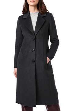 Look classy while staying comfortably covered up in this handsome longline coat crafted from a warm wool blend. 45" length (size Medium) Notched lapels Lined 52% wool, 43% polyester, 5% other fibers Dry clean Imported Elegant Gray Wool Coat With Pockets, Classic Long Wool Coat For Work, Classic Fitted Solid Sweater Coat, Classic Fitted Sweater Coat, Classic Long Wool Coat For Fall, Gray Wool Sweater Coat For Work, Classic Long Sweater Coat For Office, Single-breasted Wool Sweater Coat, Elegant Gray Sweater Coat For Work