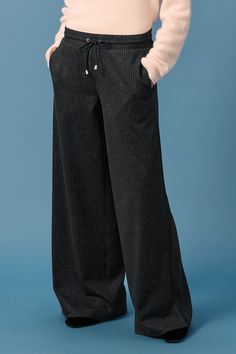 Black Check Pinstripe Brushed Jersey Wide Leg Trousers - Image 1 of 7 Wide Fit Boots, Wide Boots, Long Sleeve Pyjamas