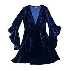 Nwt Lulu's Deep V-Neck Royal Blue Shimmer Velour Bell Sleeve Mini Dress Size Xs. 0585 This Beautiful Long Bell Sleeve Dress Is Perfect For The Fall And Winter Holiday Parties, Special Events Or Special Date Night. It Has A Beautiful Shimmer In Blue And Fit And Flare Style. Very Sexy Plunging V-Neckline At 11". Material Is Soft And Velvety With Some Stretch. Side Zipper Closure. New With Tags. Never Worn. 100% Polyester. Hand Wash Cold, Lay Flat To Dry. Measurements Laying Flat: Pit To Pit 16" V- Blue V-neck Mini Dress For Fall, Blue V-neck Surplice Dress For Brunch, Blue Surplice V-neck Dress For Brunch, Blue V-neck Mini Dress, Blue V-neck Dress For Brunch, Chic Blue V-neck Dress For Fall, Blue Mini V-neck Dress For Evening, Blue V-neck Mini Dress For Evening, Blue Mini V-neck Evening Dress