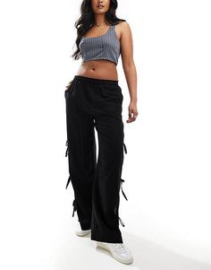 ASOS DESIGN pull on linen mix pants with tie side in black | ASOS Trendy Cotton Pants With Tie Waist, Trendy Pants With Tie Waist, Trendy Relaxed Fit Bottoms With Tie Waist, Trendy Cotton Bottoms With Tie Waist, Trendy Bottoms With Tie Waist And Relaxed Fit, Casual Bottoms With Drawstring Tie, Casual Tie-side Bottoms With Tie Waist, Casual Cotton Pants With Tie-side Bottom, Black Cotton Bottoms With Tie Waist