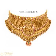 22K Gold Choker Necklaces -Indian Gold Jewelry -Buy Online Celebration Gold Necklaces With Stones, Temple Jewelry Pendant With Stones, Fine Jewelry For Festivals And Gifts, Gold Temple Necklace With Stones As Gift, Traditional Gold Jewelry With Stones, Festival Pendant Jewelry With Stones, Classic Jewelry For Festivals And Gifts, Traditional Yellow Gold Jewelry With Stones, Classic Gold Jewelry With Stones