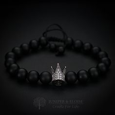 "top jewelry gifts for men and women, gifts for boyfriend, unique gifts ideas, Couples Bracelet, Couples Jewelry, SPECIAL PRICE This listing is for set of 2 Handmade Couple Bracelets. ★`His` bracelet is made with 8mm Matte Black Onyx Beads and features King's crown charm embellished Clear Zircon stones. ★`Her` bracelet is made with 8mm Faceted Black Onyx Beads and features Queen's crown charm embellished Fuchsia Zircon stones. They are adjustable, utilizing a sliding knot made with macrame cord Black Couples Jewelry Gift, Affordable Black Couples Bracelets, Boyfriend Unique Gifts, Gifts For Boyfriend Unique, Couples Black Heart Bracelets, Couples' Black Promise Bracelets, Black Heart-shaped Couples Bracelets, Crown Bracelet, Bracelet Couples